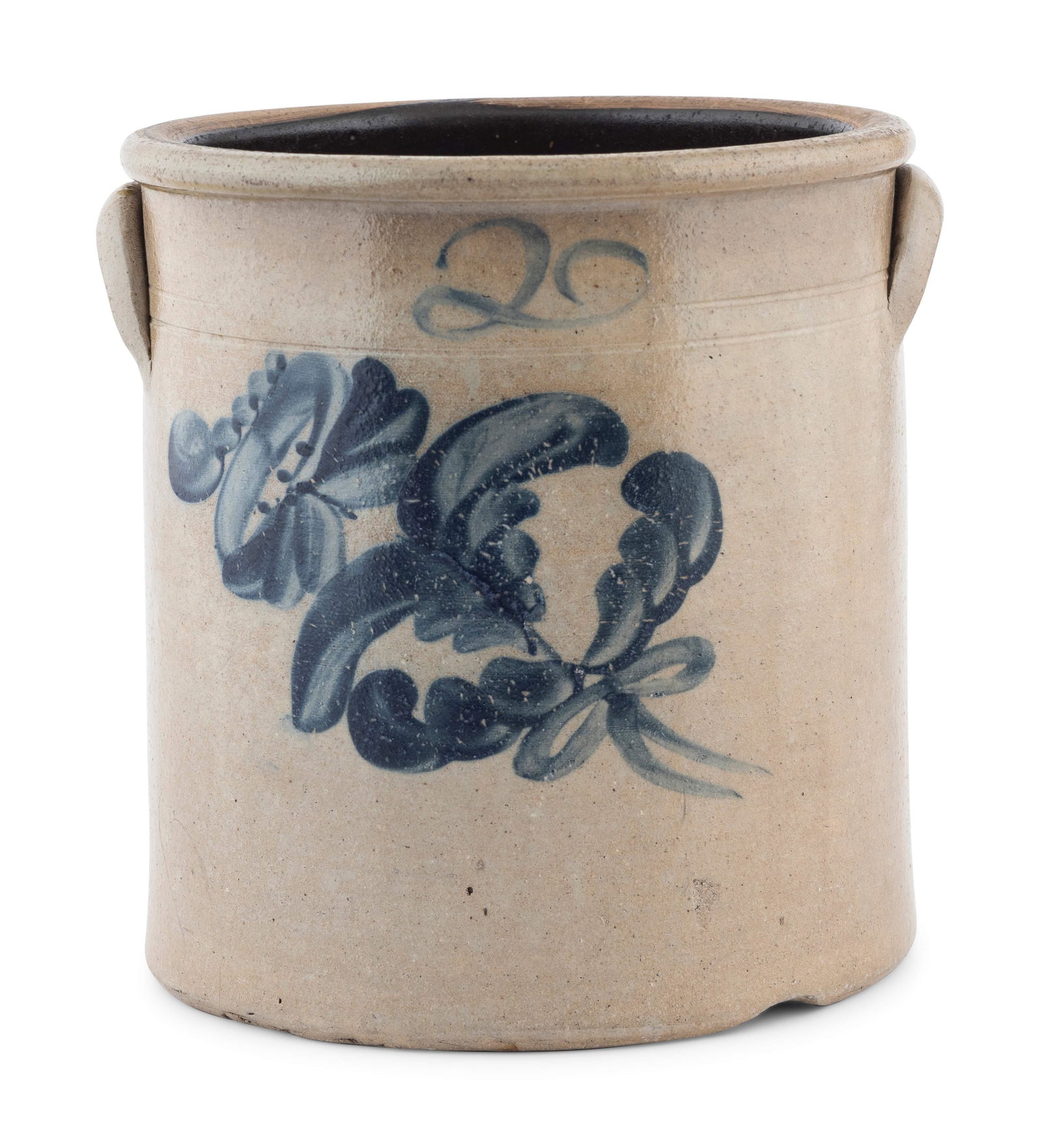 A Cobalt Floral Decorated Two-Gallon Stoneware Crock (1 of 3)