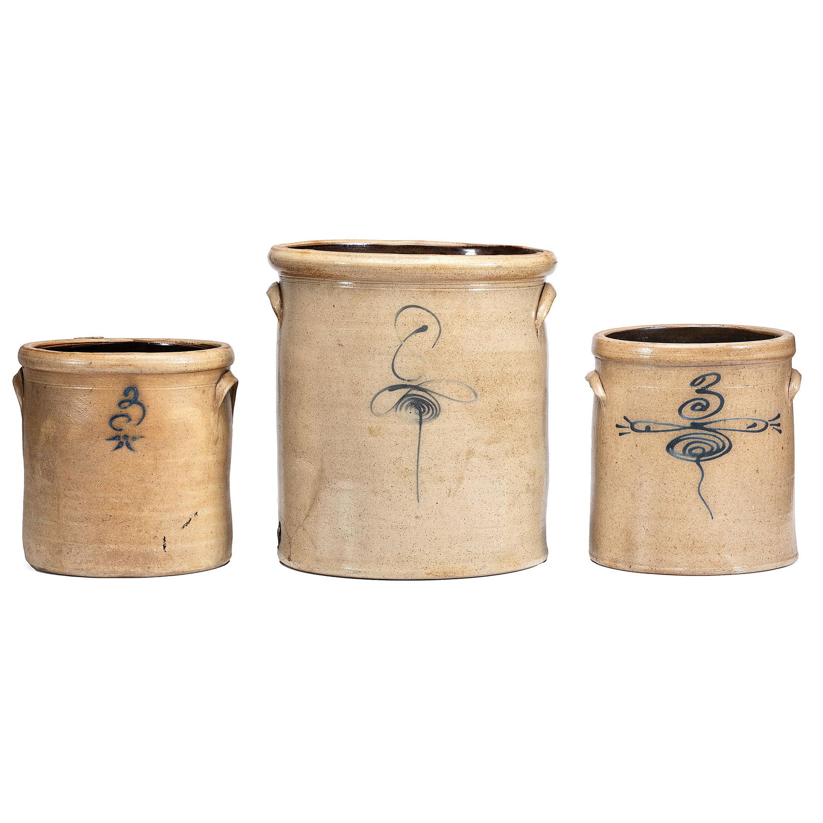 Three Stoneware Crocks with Cobalt Capacity Marks (1 of 3)