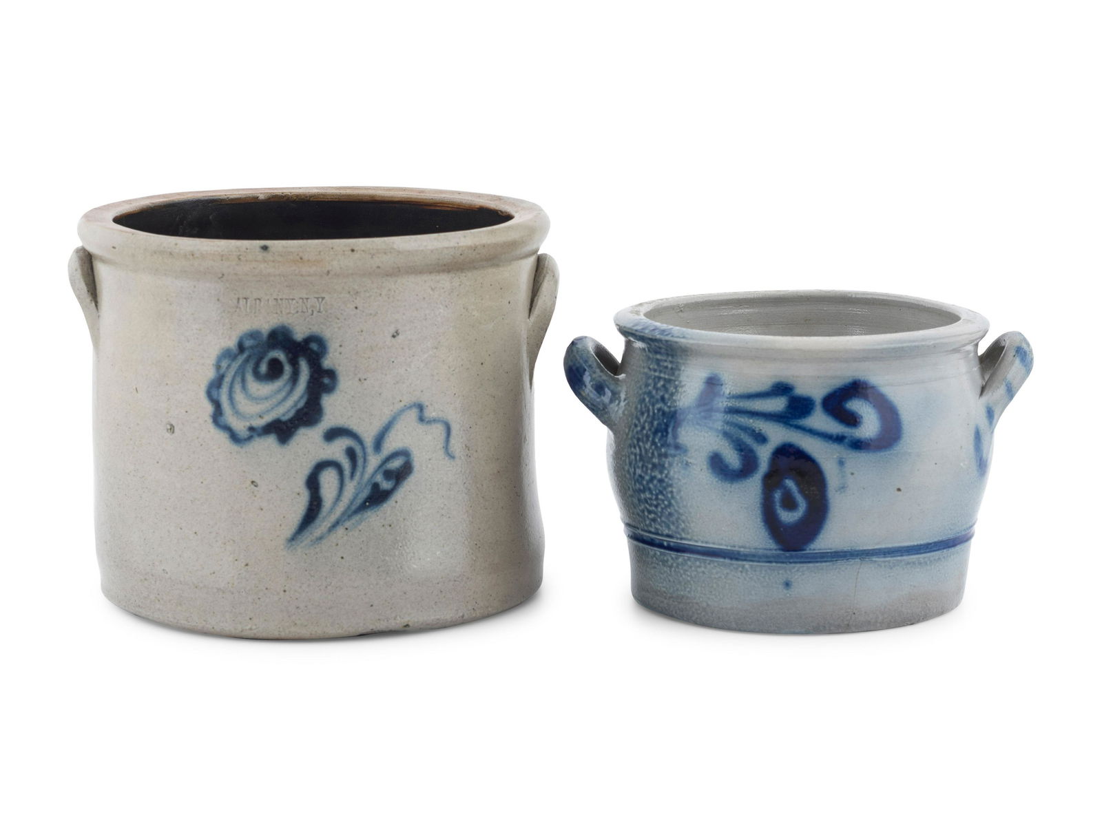 A Floral Decorated Stoneware Crock and Handled Jar (1 of 3)