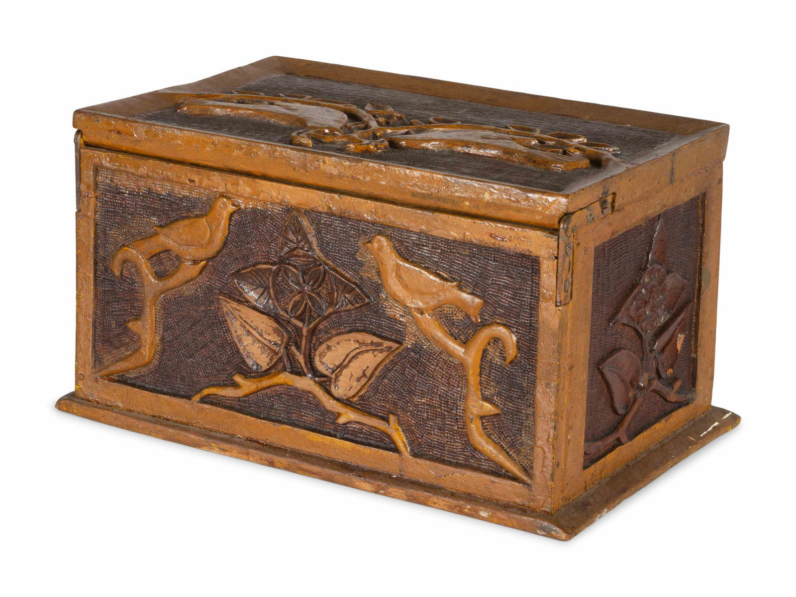 A Folk Art Carved and Painted Wood Box (1 of 4)