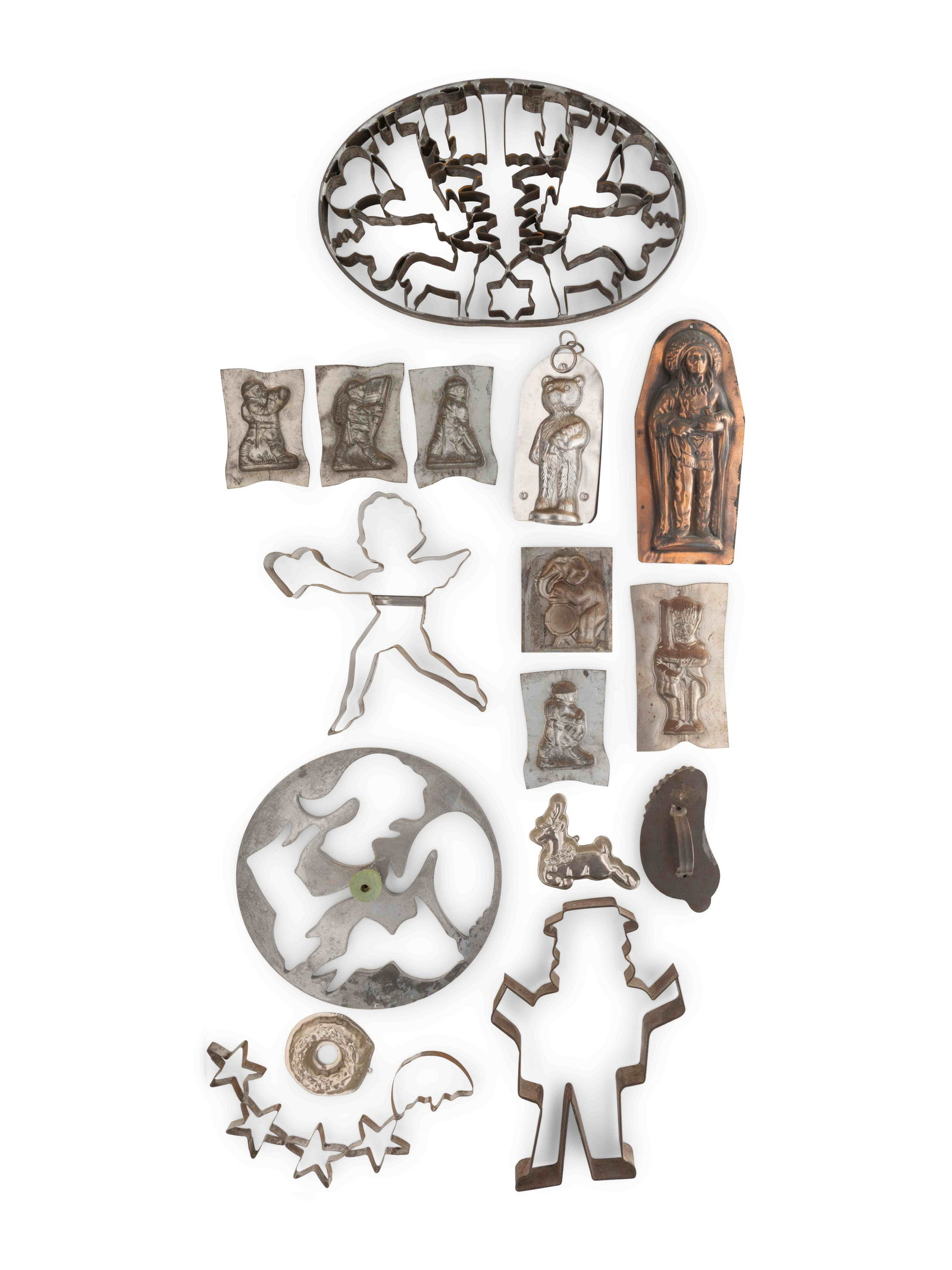 Sixteen Tin and Copper Figural Cookie Cutters and Candy (1 of 2)
