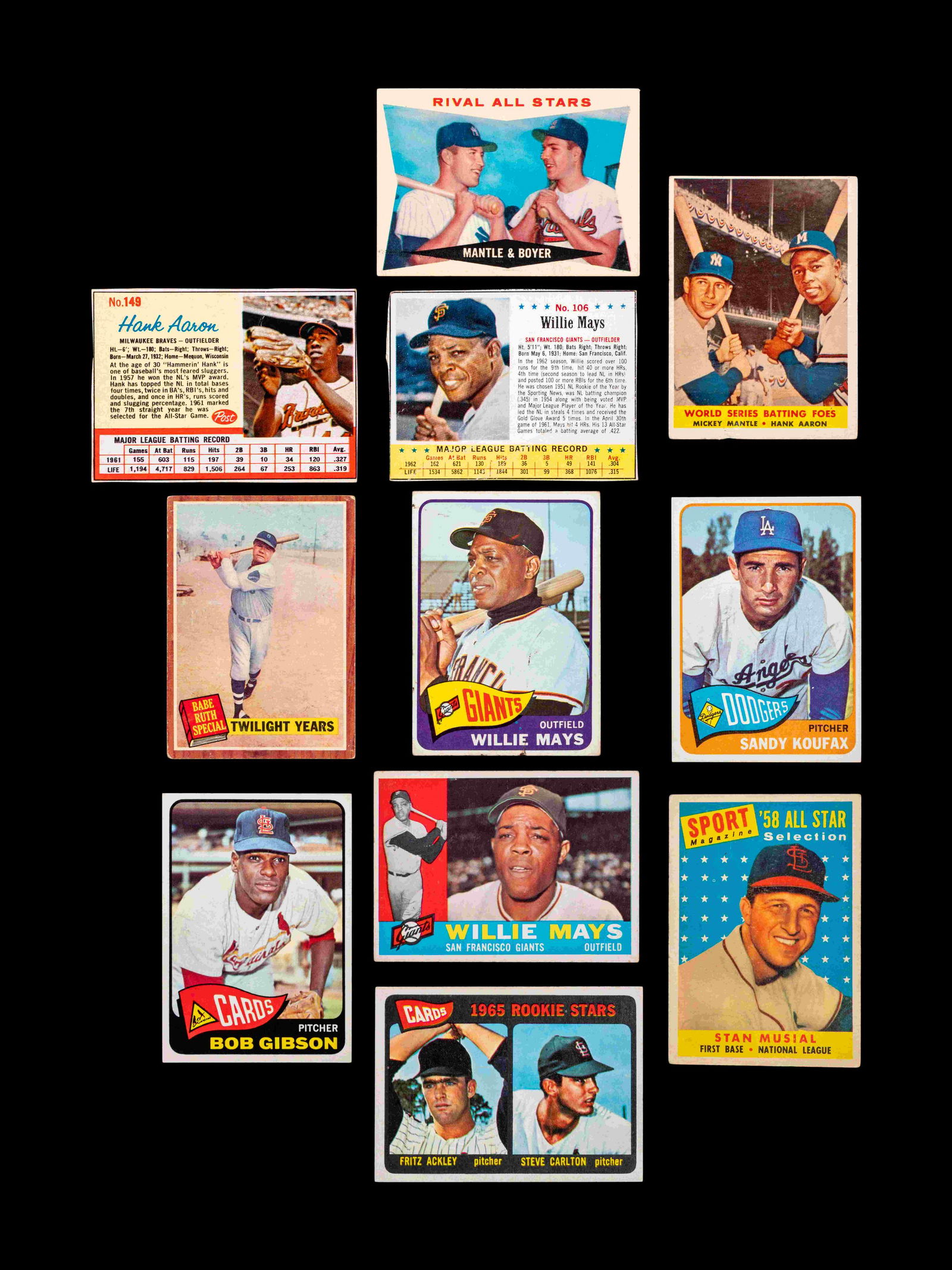 A Group of 11 1960s Hall of Fame and Rookie Baseball (1 of 2)