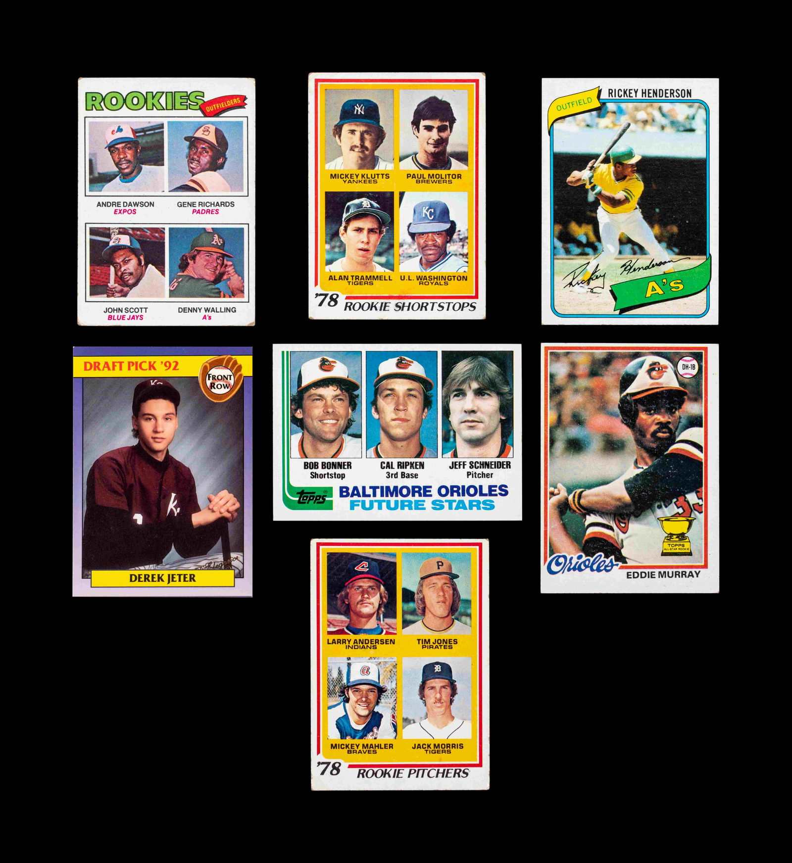 A Group of Seven Hall of Fame Baseball Rookie Cards, (1 of 2)