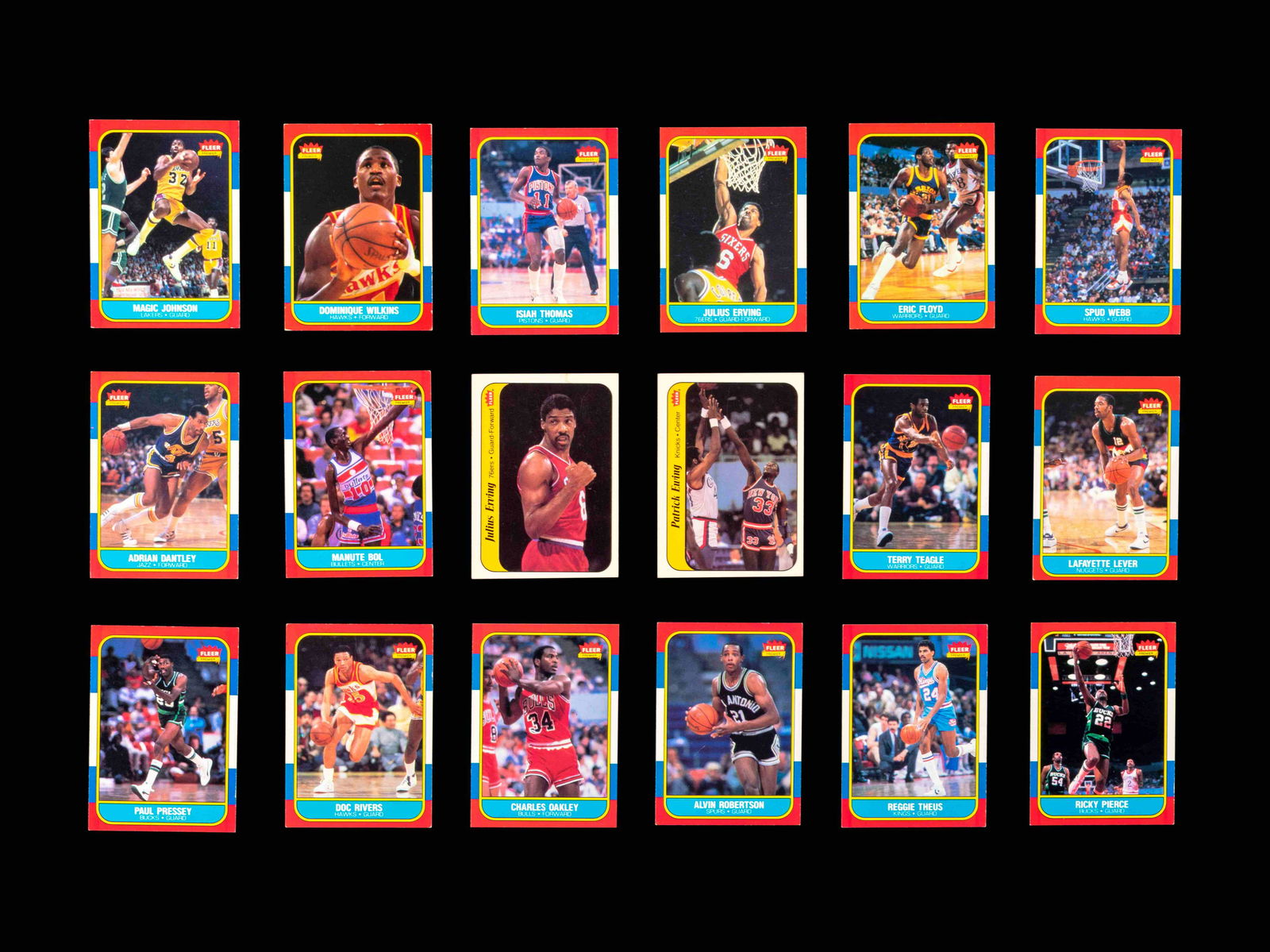 A Group of 71 1986 Fleer Basketball Cards and Stickers (1 of 8)
