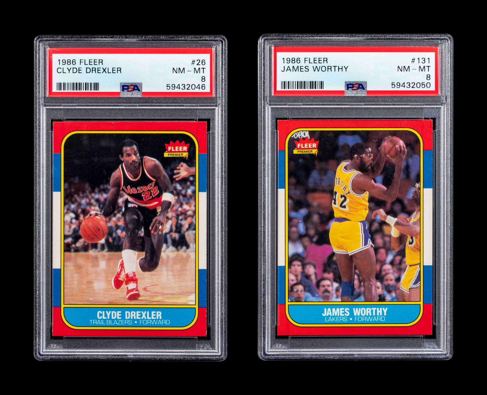 A Group of 1986 Fleer Clyde Drexler and James Worthy (1 of 2)
