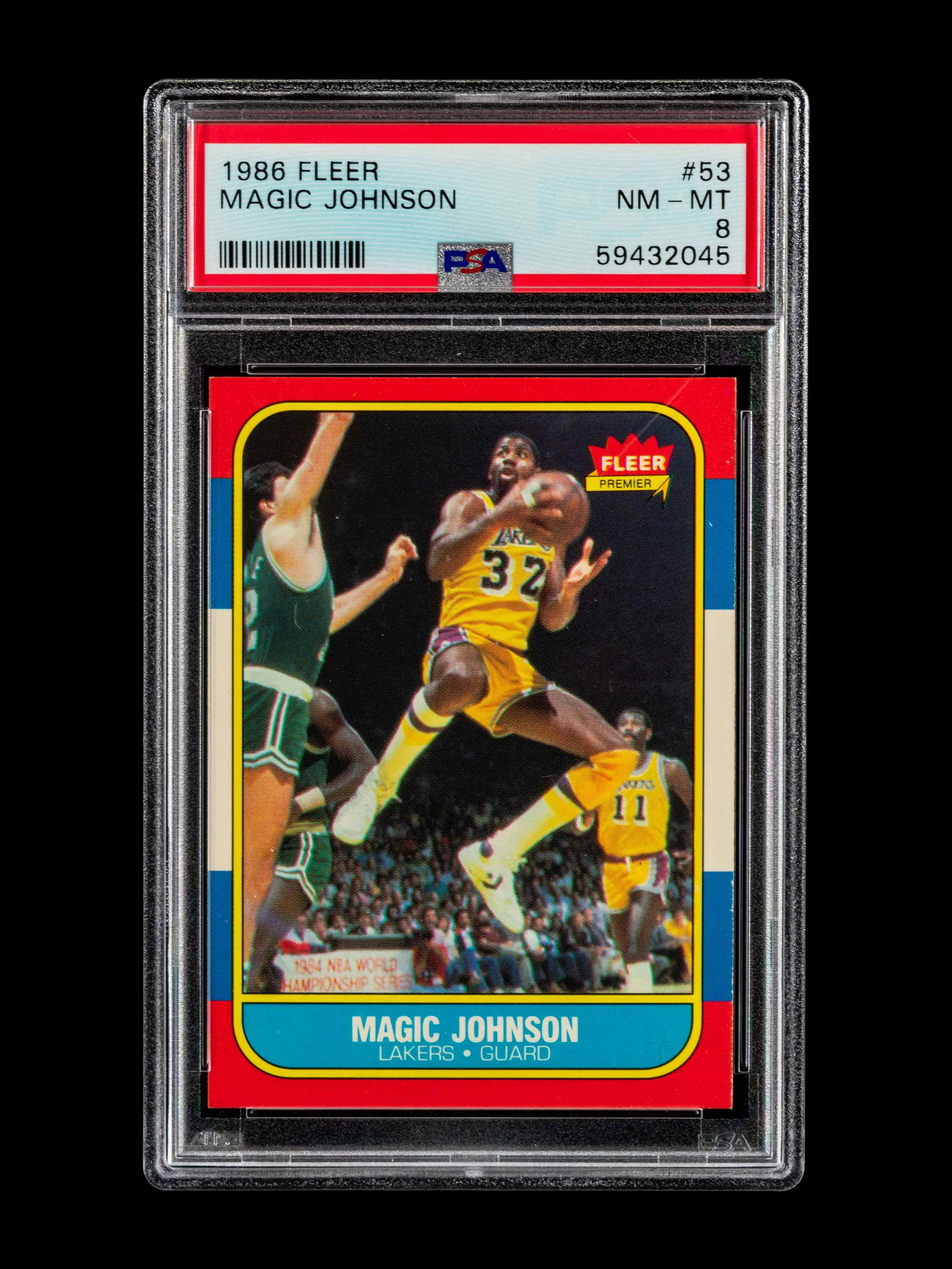 A 1986 Fleer Magic Johnson Basketball Card No. 53 (PSA (1 of 2)
