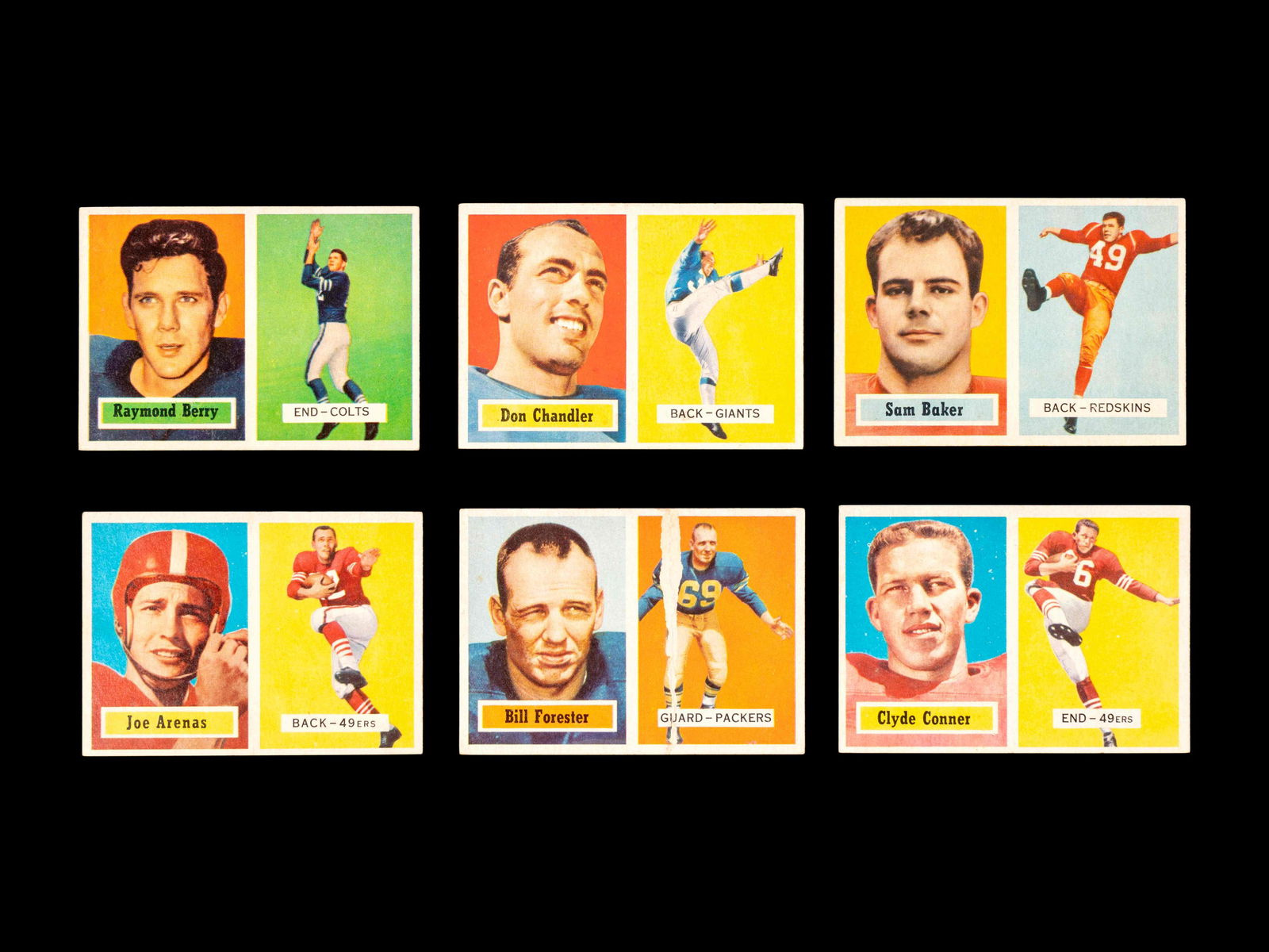 A Group of Six 1957 Topps Football Cards (Including (1 of 2)