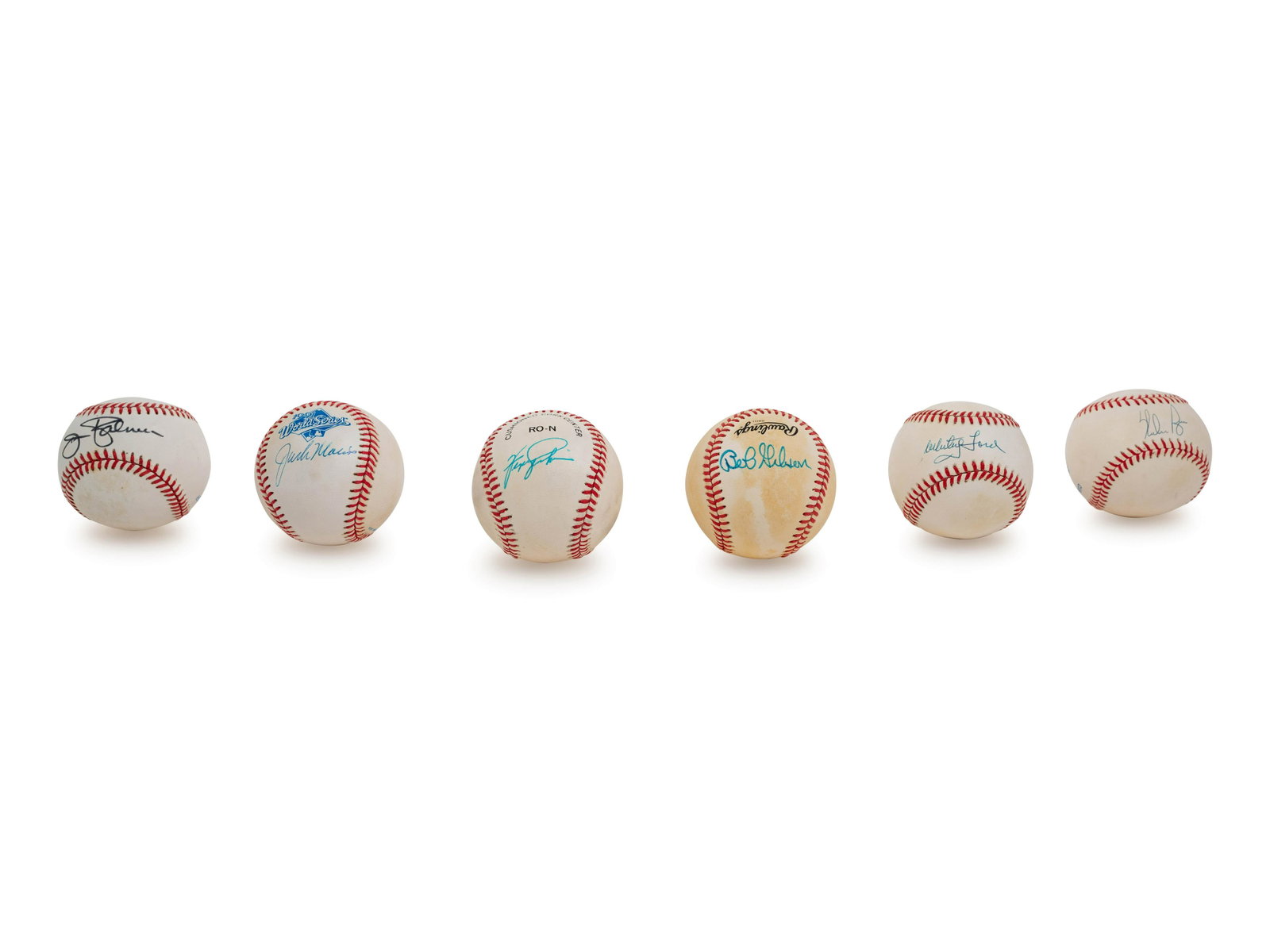 A Group of Six Hall of Fame Pitcher Signed Autograph: A Group of Six Hall of Fame Pitcher Signed Autograph Baseballs (BAS Beckett Authentication Services Certified), comprising of baseballs autographed by Bob Gibson, Whitey Ford, Fergie Jenkins, Nolan Ry