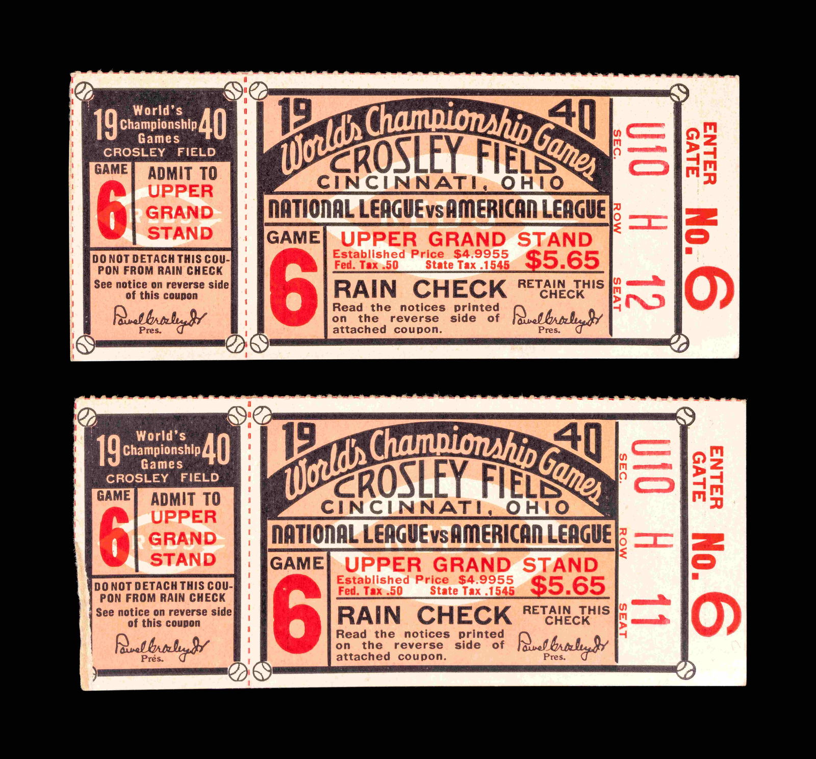 A Group of Two 1940 Cincinnati Reds vs. Detroit Tigers (1 of 2)