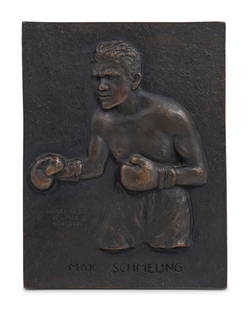 An Original 1930 Bronze of Max Schmeling Plaque by: An Original 1930 Bronze of Max Schmeling Plaque by Henry Wolf, incised in bronze reading, "Henry Wolf Sculptor New York 1930." Below in large lettering is "Max Schmeling." An important, and uncommon,