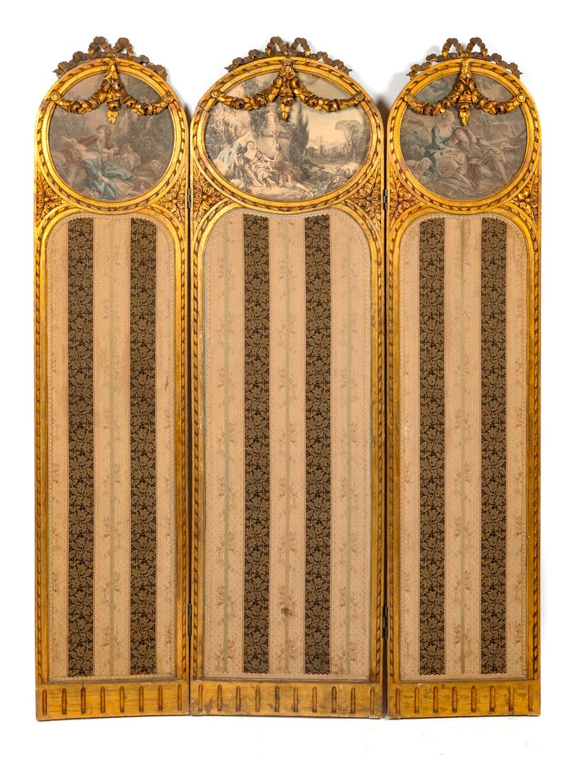 A Louis XVI Style Giltwood Three-Panel Floor Screen (1 of 5)
