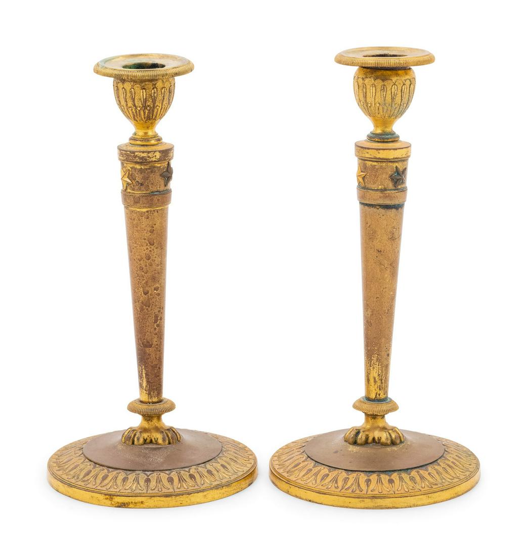A Pair of Empire Style Gilt Metal Candlesticks (1 of 7)