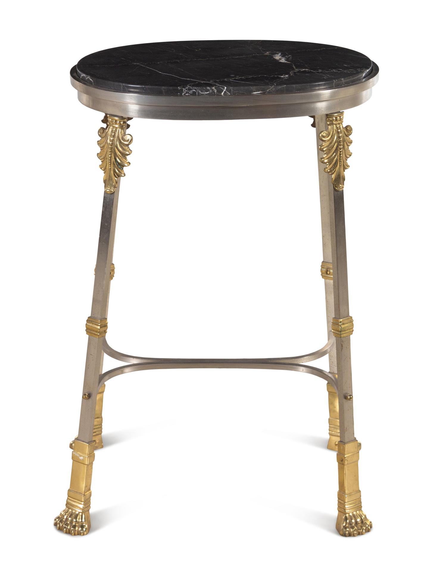 A French Steel and Brass Marble-Top Table in the Style (1 of 6)