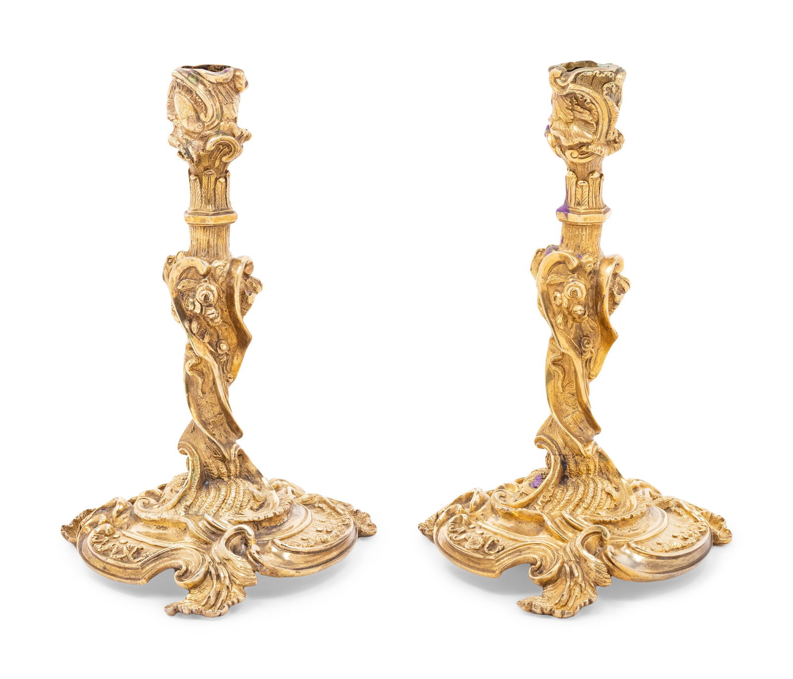 A Pair of Rococo Style Gilt Bronze Candlesticks (1 of 4)