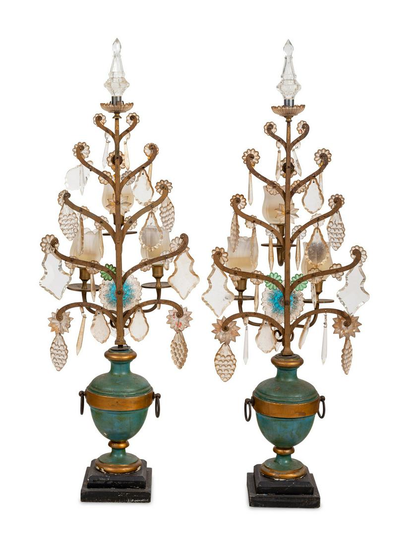 A Pair of Italian Painted Wood and Glass Three-Light (1 of 7)