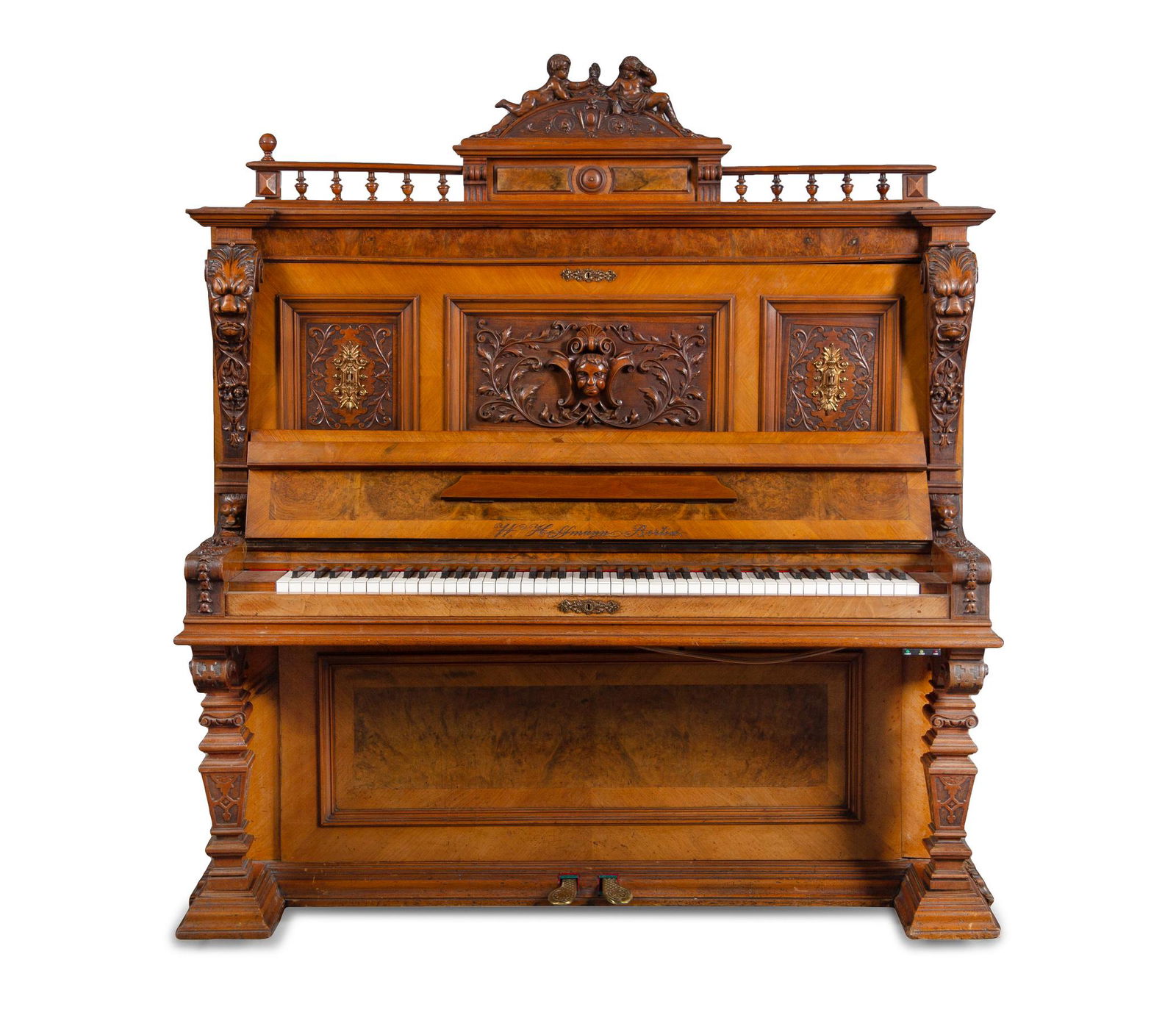 A German Carved Walnut Upright Player Piano and (1 of 1)