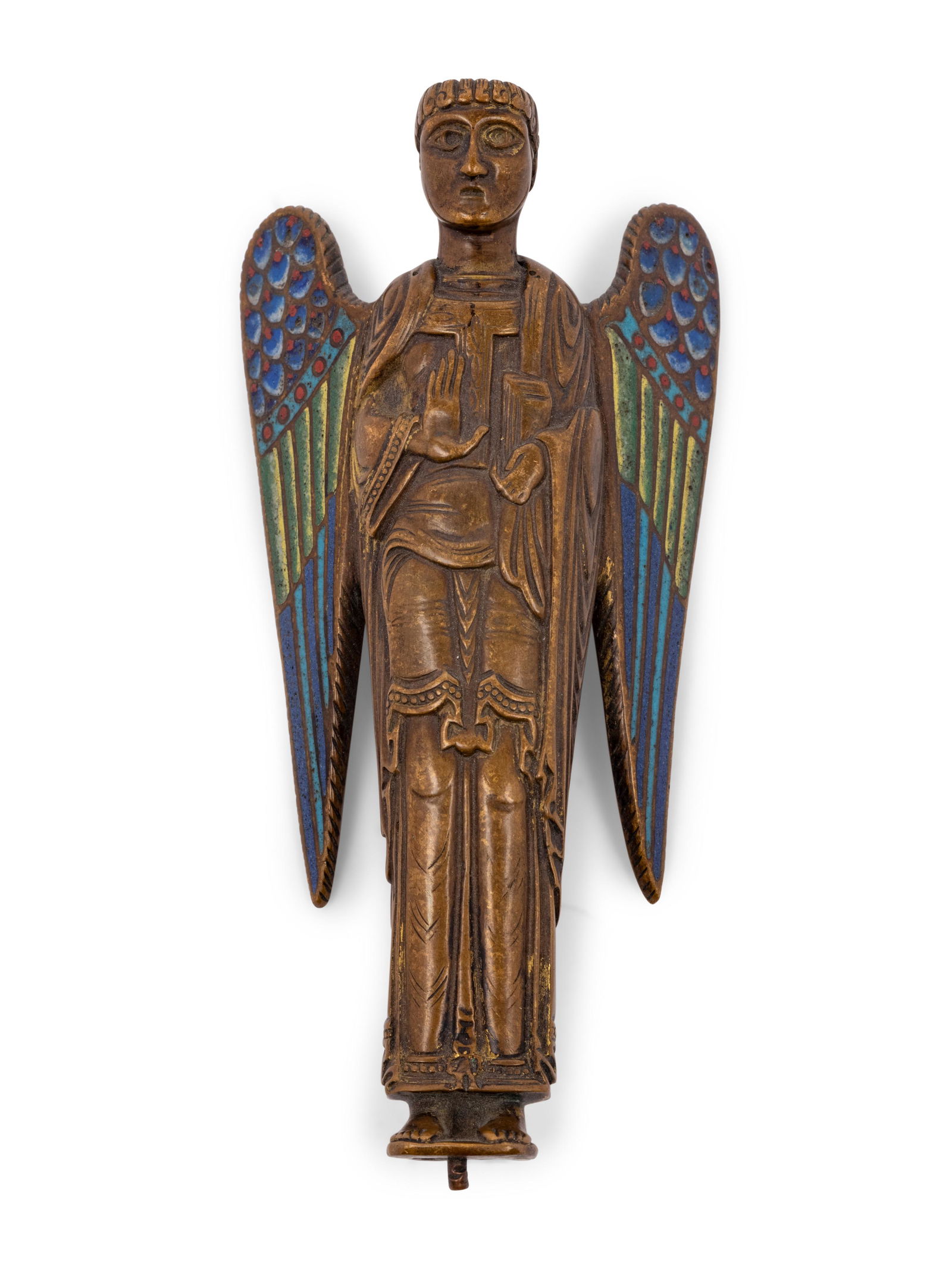A Continental Enameled Bronze Figure of an Angel (1 of 3)