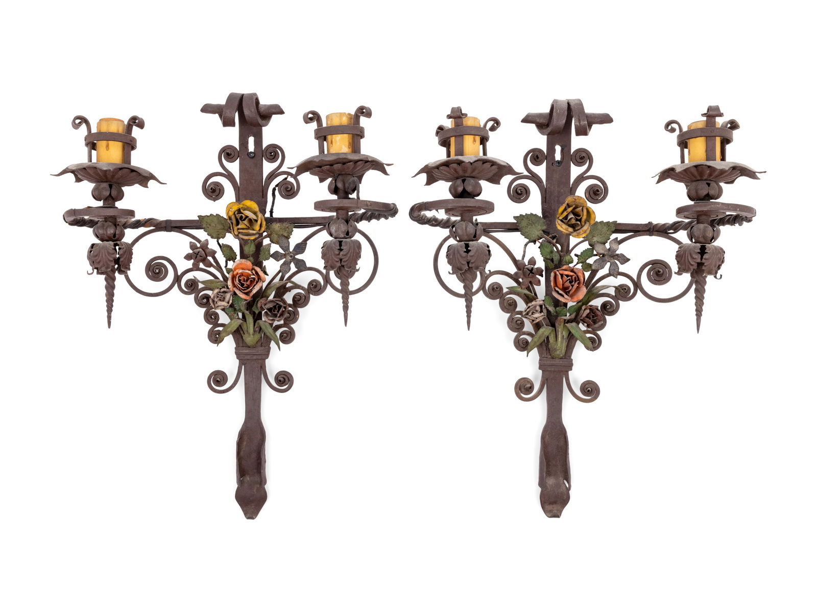 A Pair of Wrought Iron Two-Light Sconces (1 of 3)