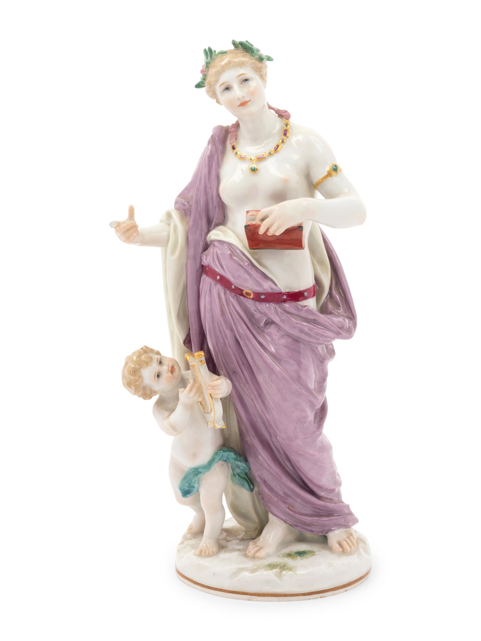 A Meissen Porcelain Figure: A Meissen Porcelain Figure Late 19th/Early 20th Century bearing crossed swords in underglaze blue and with incised numbers to the underside. Height 12 inches.