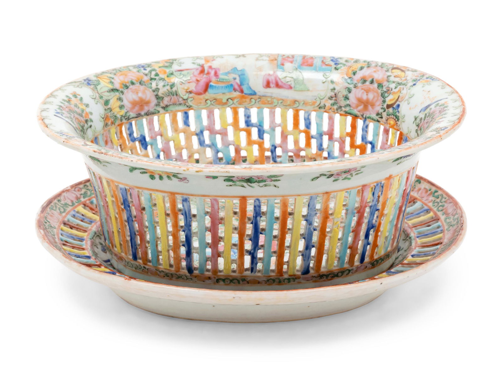 A Chinese Rose Medallion Reticulated Porcelain Basket (1 of 5)