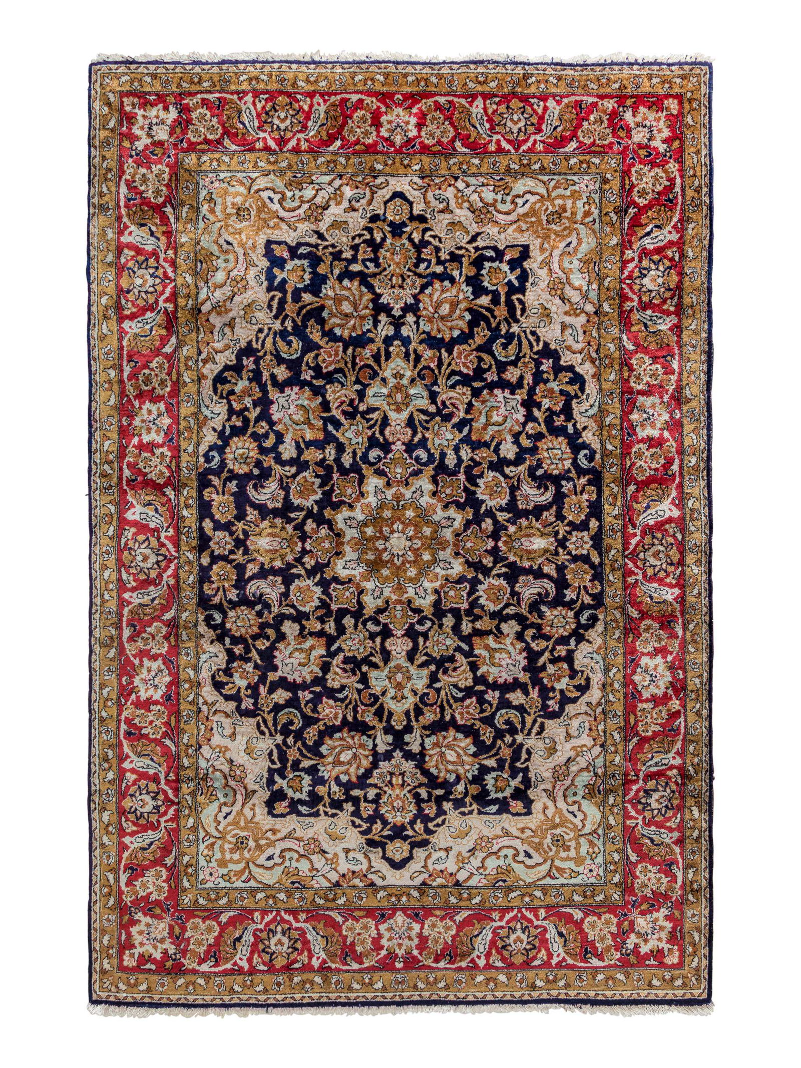 A Qum Silk Rug: A Qum Silk Rug Circa 1970 5 feet 4 inches x 3 feet 7 inches. Property from the European Family Collection of a Pharmaceutical Executive and Venture Capitalist