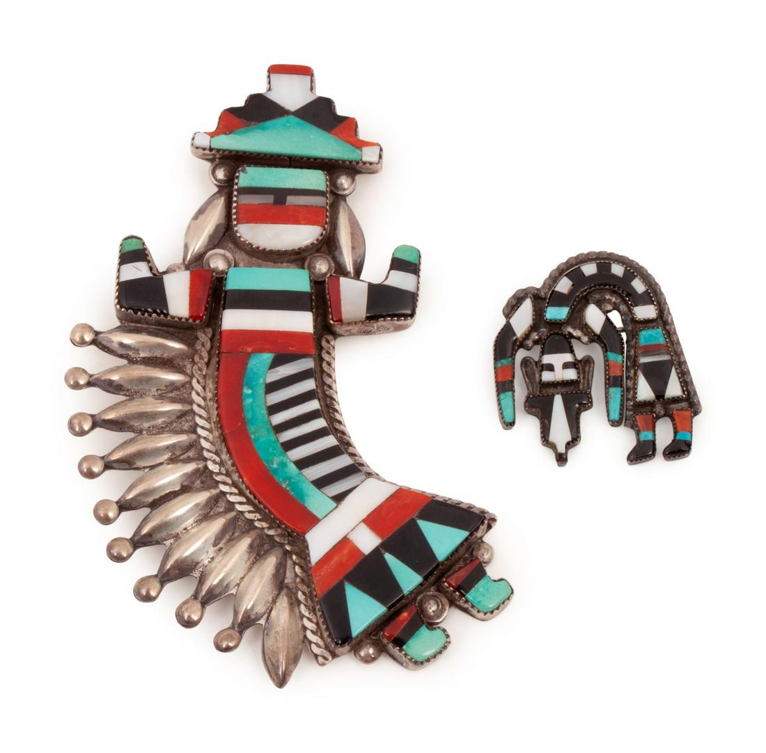 Zuni Silver and Mosaic Inlay Rainbow Guardian Figures (1 of 2)