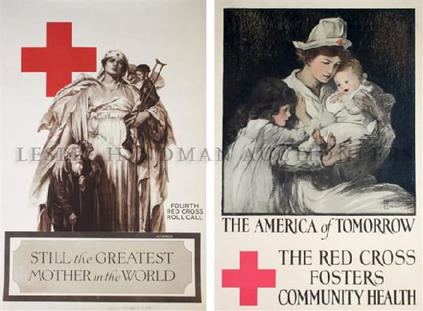 (WWI POSTERS) RED CROSS. A group of 9 posters.: (WWI POSTERS) RED CROSS A group of nine Red Cross posters, comprising: Over Here Too, Red Cross Will Help; The American of Tomorrow; The Red Cross Fosters Community Health; I Summon You to the Comrade