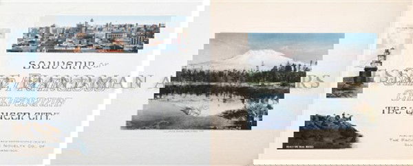 (CALIFORNIA) A group of five pictorial tourism books wi: (CALIFORNIA) A group of five tourism books pertaining to California with numerous tipped-in color plates. Santa Catalina Island California: The Magic Isle. Chicago: Curt Teich, n.d. Hand-colored Views