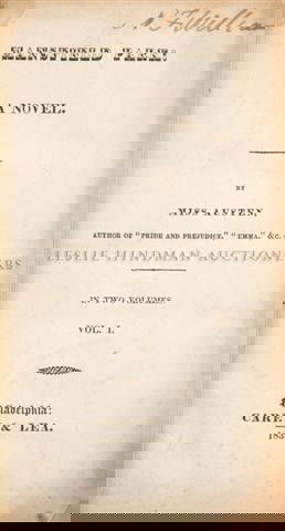 AUSTEN, JANE. Mansfield Park. Philadelphia, 1832. 2 vol: AUSTEN, JANE Mansfield Park. Philadelphia: Carey & Lea, 1832. 2 vols. in 1. Small 8vo, rebound in contemporary worn leather. First U.S. edition, one of only 1,250 copies printed. Lacking publisher's a