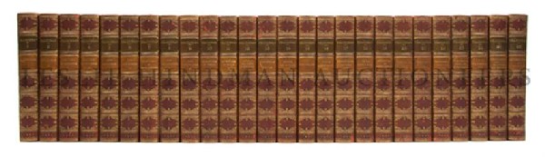 (COLLECTED WORKS) THACKERAY, WILLIAM MAKEPEACE. [Works]: (COLLECTED WORKS) THACKERAY, WILLIAM MAKEPEACE Works. London: Smith, Elder; Philadelphia: J.B. Lippincott, 1901. 26 vols. 8vo, bound by Zaensdorf in red calf, spines stamped in gilt, t.e.g., marbled e