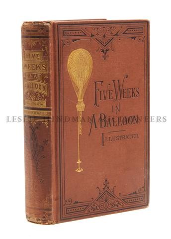 VERNE, JULES. Five Weeks in a Balloon. Boston, 1873.: VERNE, JULES Five Weeks in a Balloon; or, Journeys and Discoveries in Africa by Three Englishmen. Boston: James R. Osgood, 1873. 8vo, original pictorial maroon cloth, stamped in black and gilt with fl