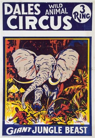 (ENTERTAINMENT, CIRCUS) A group of 8 medium-sized circu: (ENTERTAINMENT, CIRCUS) A group of eight medium-sized circus posters. The Famous Cold Circus; Ring Bros. Circus; Dales Wild Animal 3 Ring Circus (2 copies); Dales Wild Animal 3