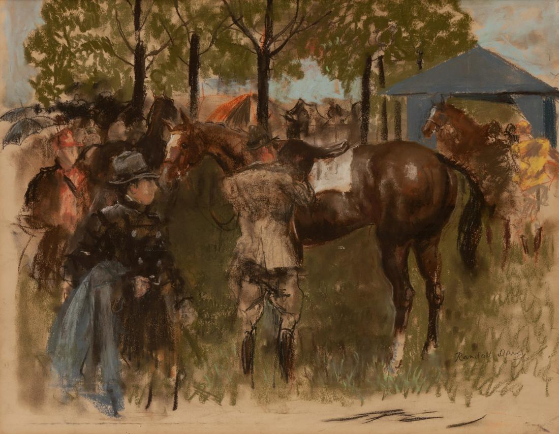 Randall Davey (American, 1887-1964) Saddling: Randall Davey (American, 1887-1964) Saddling pastel on paper signed Randall Davey (lower right) 22 x 28 inches Property from the Collection of Homer E. Noble, Denver, Colorado Sold: Christies, Manson