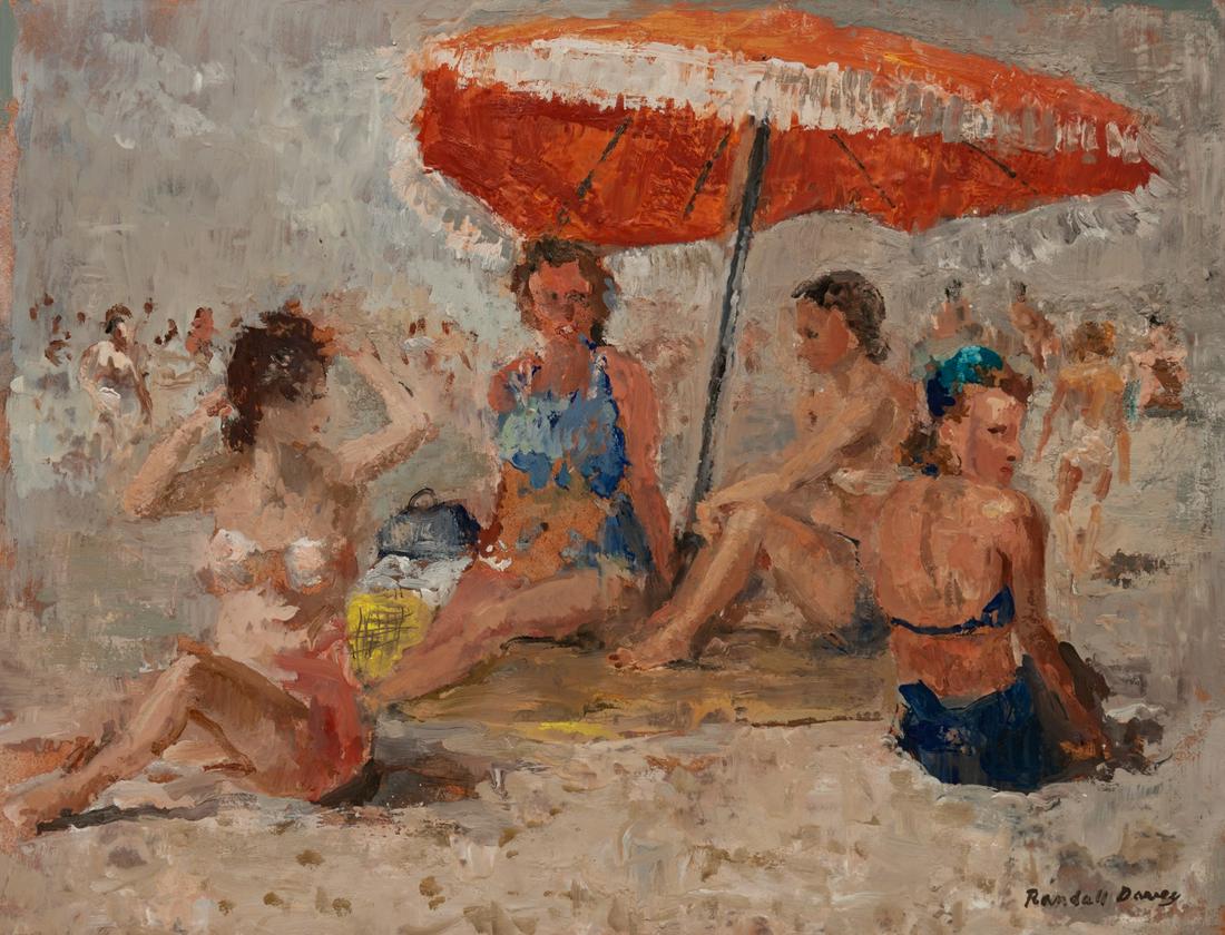 Randall Davey (American, 1887-1964) Girls on the Beach,: Randall Davey (American, 1887-1964) Girls on the Beach, circa 1956-57 encaustic on board signed Randall Davey (lower right) 23 x 30 inches Property from the Collection of Homer E. Noble, Denver, Color