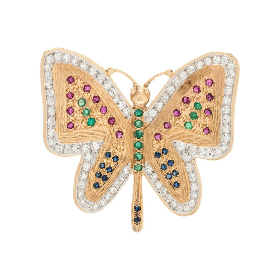 DIAMOND AND MULTIGEM BUTTERFLY PENDANT/BROOCH (1 of 2)