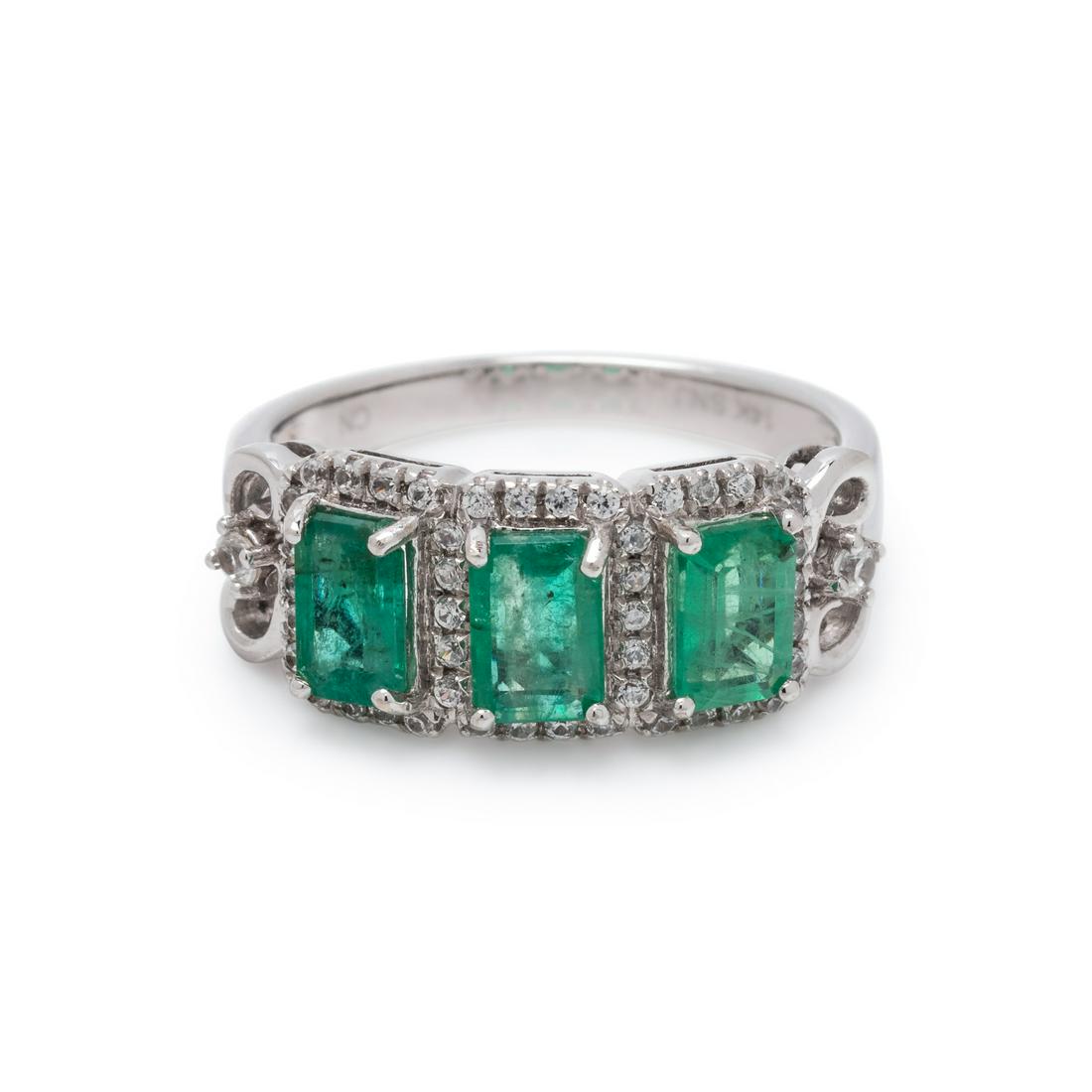 EMERALD AND WHITE ZIRCON RING (1 of 3)