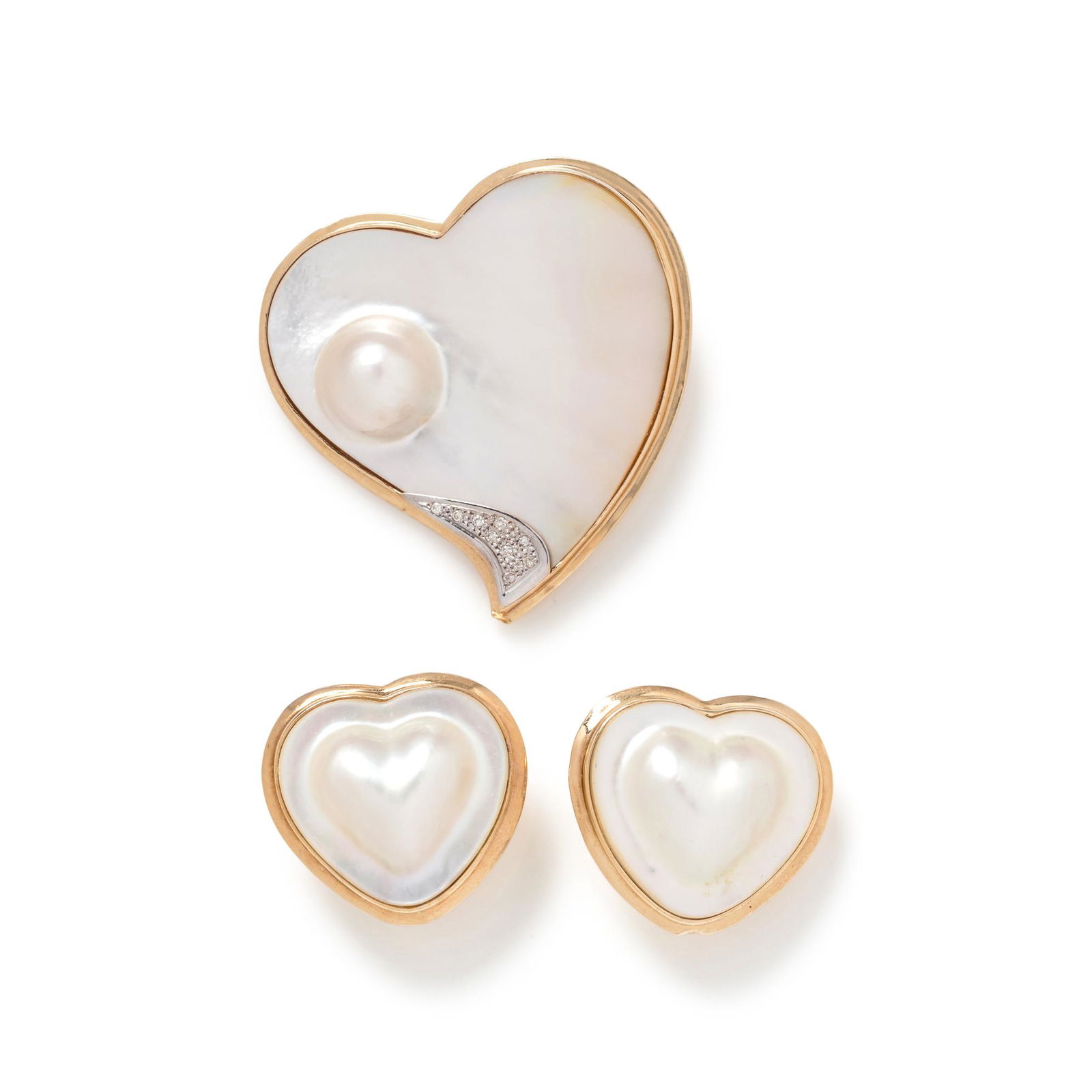 CULTURED MABE PEARL AND DIAMOND HEART SET (1 of 2)