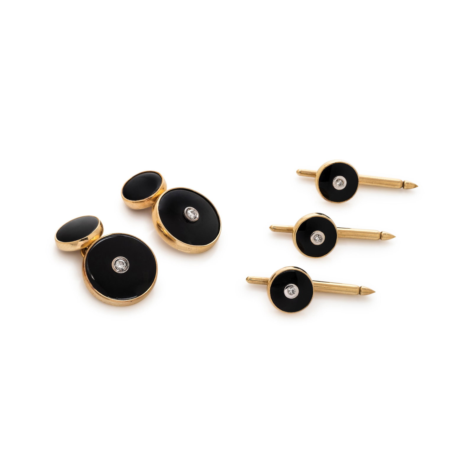 YELLOW GOLD, ONYX AND DIAMOND DRESS SET (1 of 2)