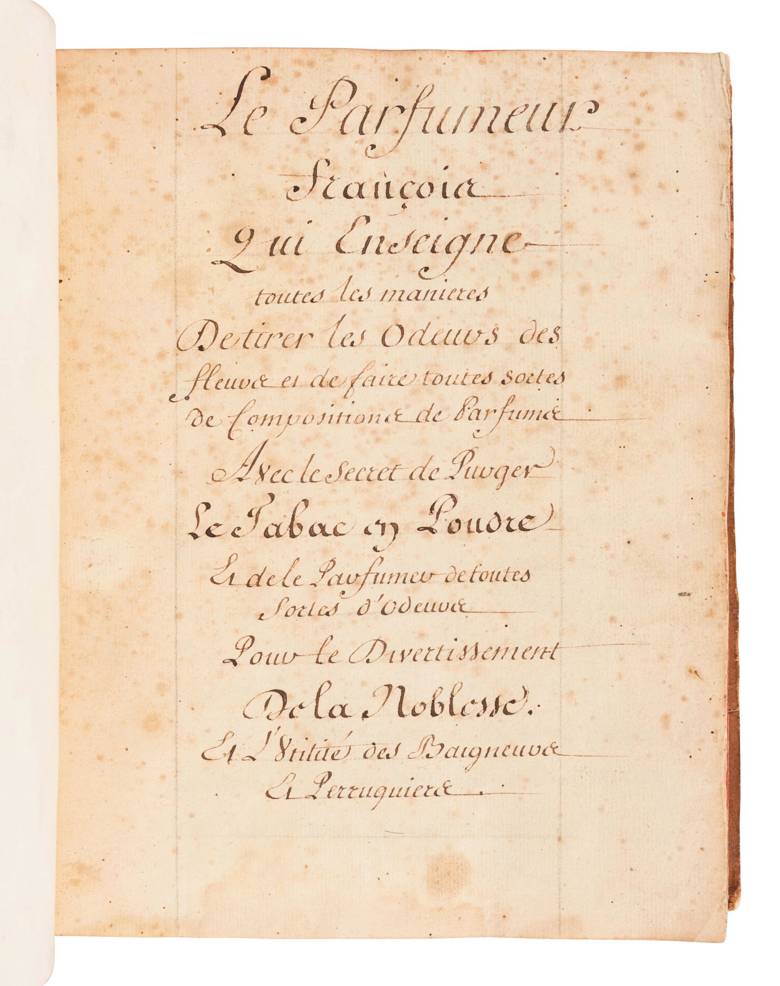 [MANUSCRIPT - PERFUMES]. [BARBE, Simon]. "Le parfumeur (1 of 2)