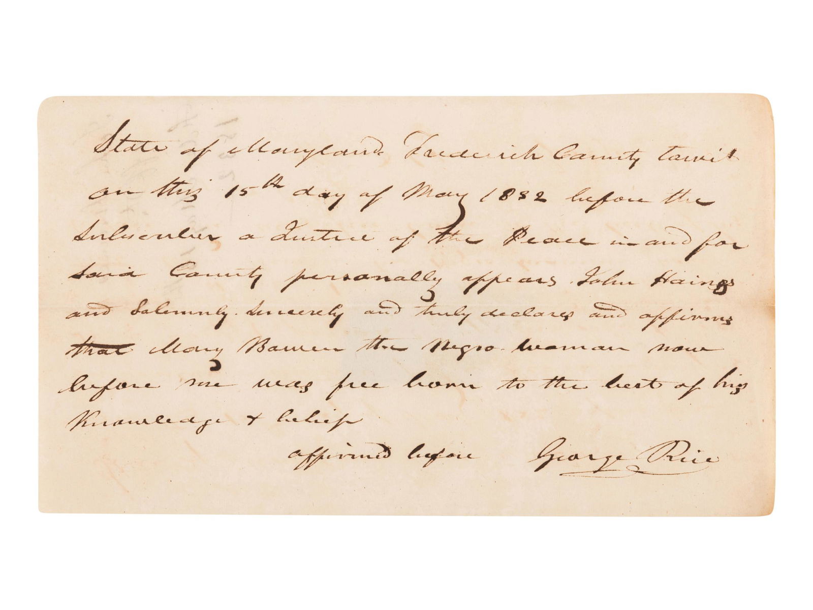 [SLAVERY AND ABOLITION]. Manuscript document, an (1 of 2)