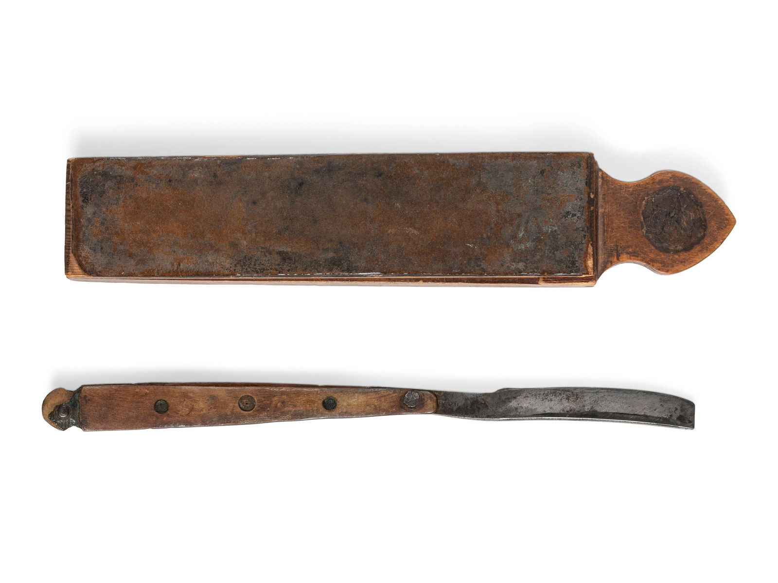 Pre-Civil War straight razor and strop. Hall, [ca (1 of 4)