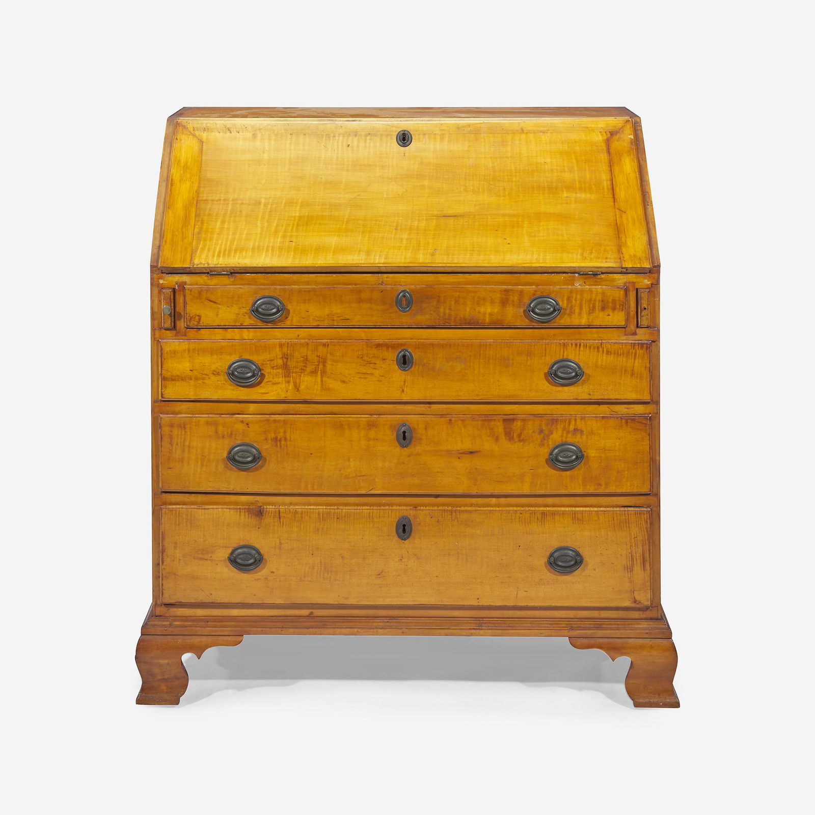 A Chippendale carved tiger maple slant-front desk late (1 of 3)