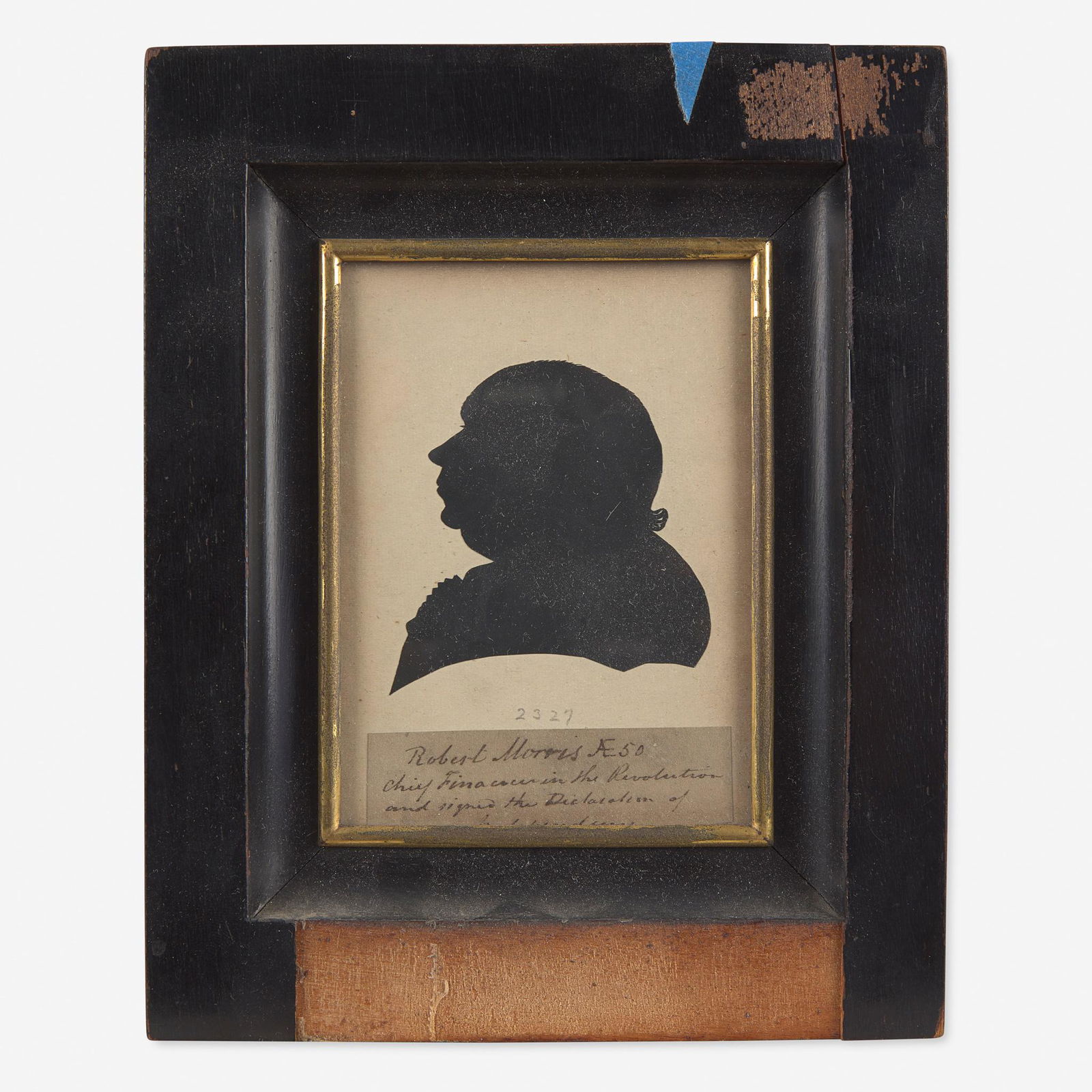 American School 19th century A portrait silhouette of: American School 19th century A portrait silhouette of Robert Morris (1734-1806) With old label to front inscribed, "Robert Morris AE 50/ Chief Financier in the Revolution and signed the Declaration of