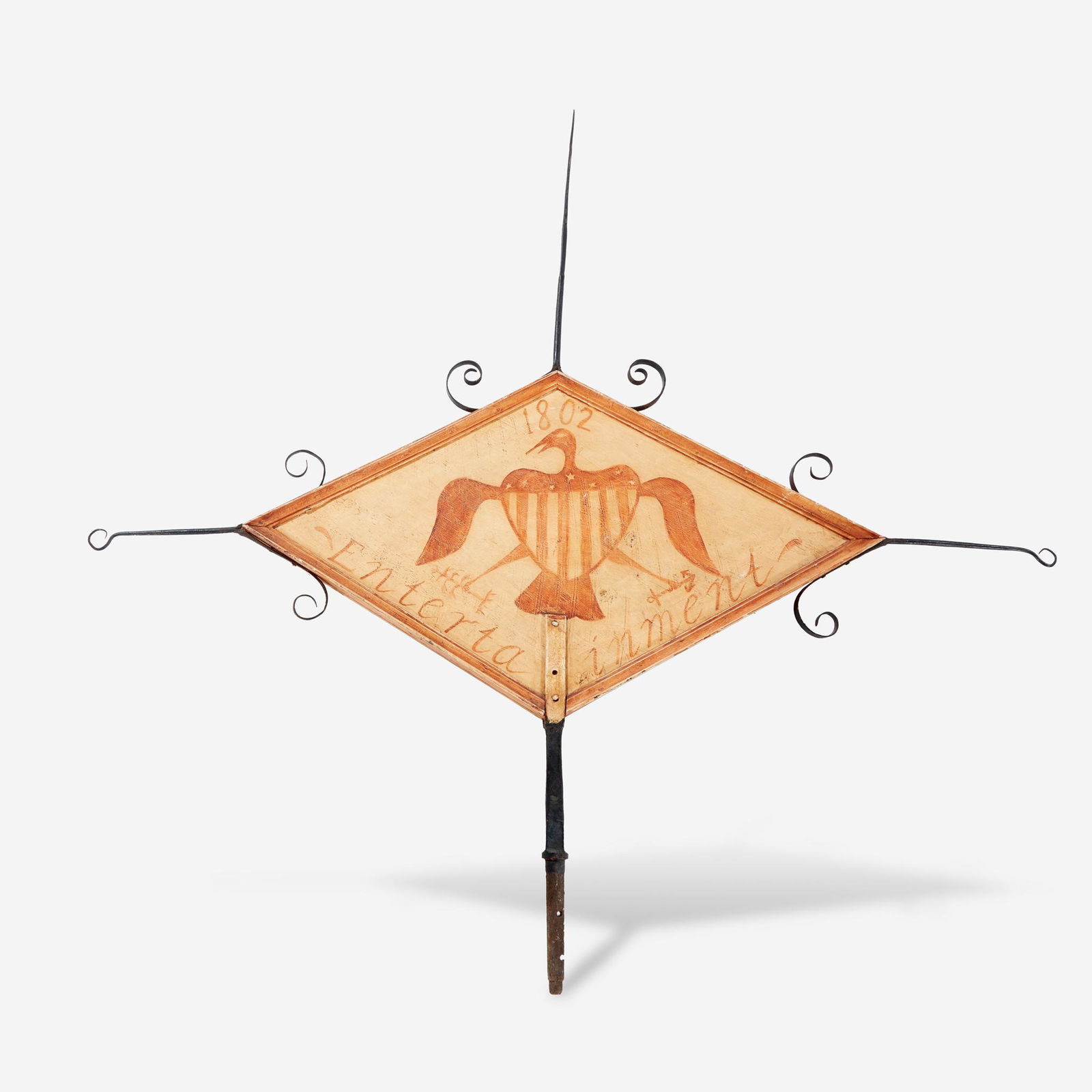 A painted wood and wrought iron tavern sign Inscribed (1 of 2)