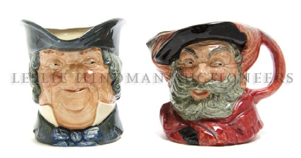 Two English Toby Mugs, Royal Doulton, Height of taller : Two English Toby Mugs, Royal Doulton, 20th century, comprising Falstaff and an unnamed example. Height of taller 6 3/8 inches.