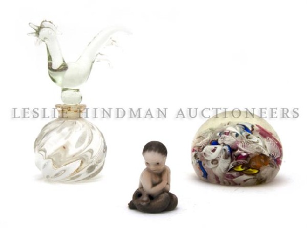 A Collection of Decorative Articles,: A Collection of Decorative Articles, including a figurine, a paperweight, a perfume and a Czechoslovakian pill box. Property from the Estate of Louise B. Young, Lake Forest, Illinois