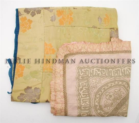 A Southeast Asian Textile, Height of first 80: A Southeast Asian Textile, together with another embroidered fabric, each having allover foliate decoration. Height of first 80 1/4 x width 41 1/2 inches. Property from the Collection of Greg Peterson