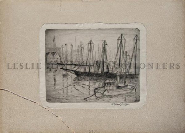 Hayley Lever, (American, 1876-1958), Fishing Boats: Hayley Lever (American, 1876-1958) Fishing Boats etching 5 7/8 x 7 7/8 inches. Property of a Midwest Museum Provenance: Acquired by the above from Des Moines Association of Fine Arts