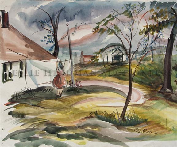 Barbara Ellis Ross, (American, b. 1909), Windy Washday,: Barbara Ellis Ross (American, b. 1909) Windy Washday, 1941 watercolor 12 3/4 x 17 inches. Property of a Midwest Museum