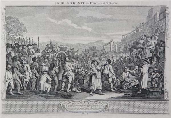William Hogarth, (British, 1697-1764), The Idle Apprent: William Hogarth (British, 1697-1764) The Idle Apprentice Executed at Tyburn engraving 10 3/4 x 16 inches.
